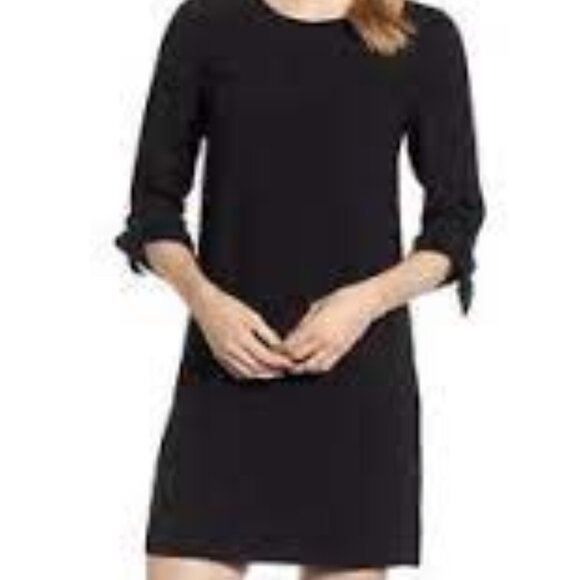 CeCe shift dress Solid Black 3/4 tie sleeves zip fully lined sz 8 EUC - Picture 3 of 13